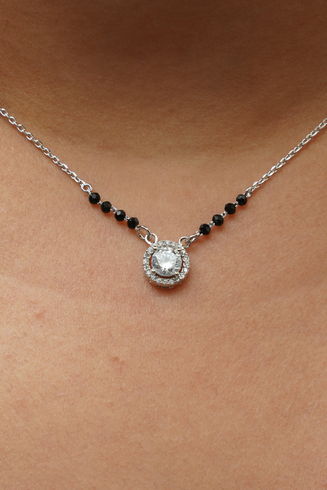 SILVER SINGLE SOLITAIRE MANGALSUTRA