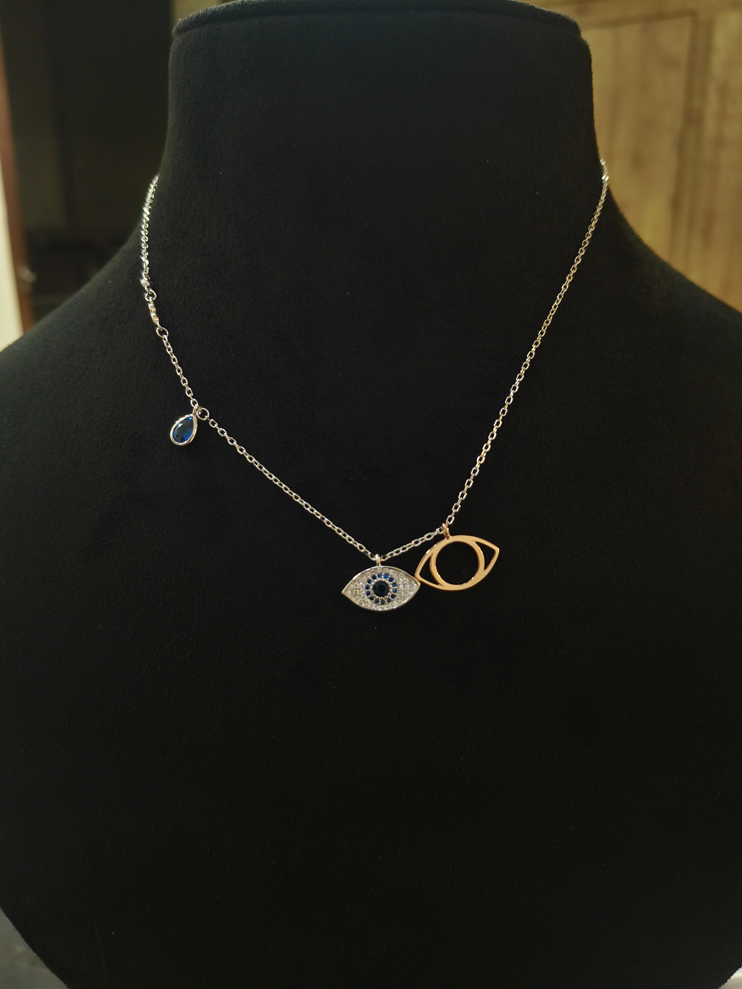 "शुद्ध चाँदी" Turkish Evil Eye Chain Pendant