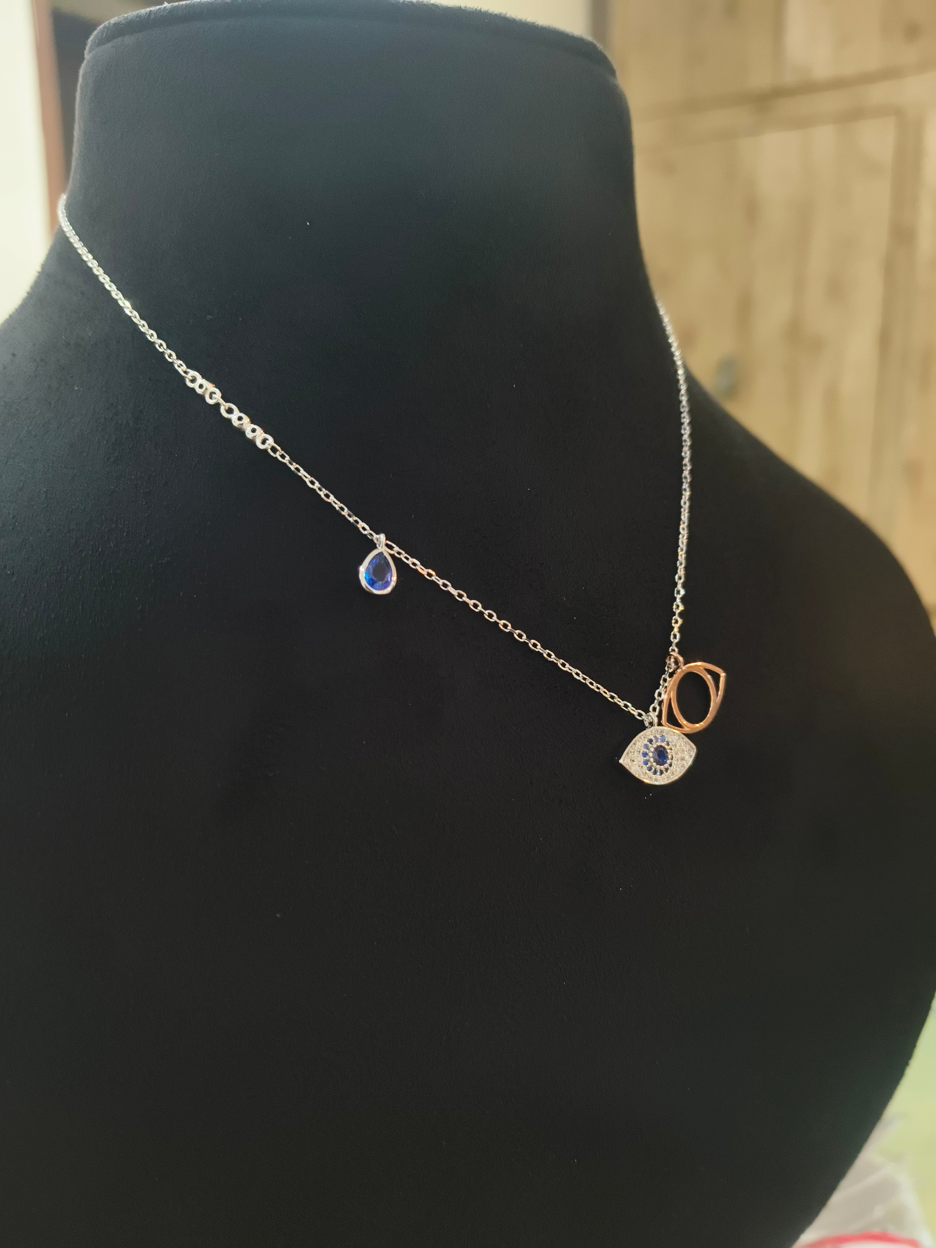 "शुद्ध चाँदी" Turkish Evil Eye Chain Pendant