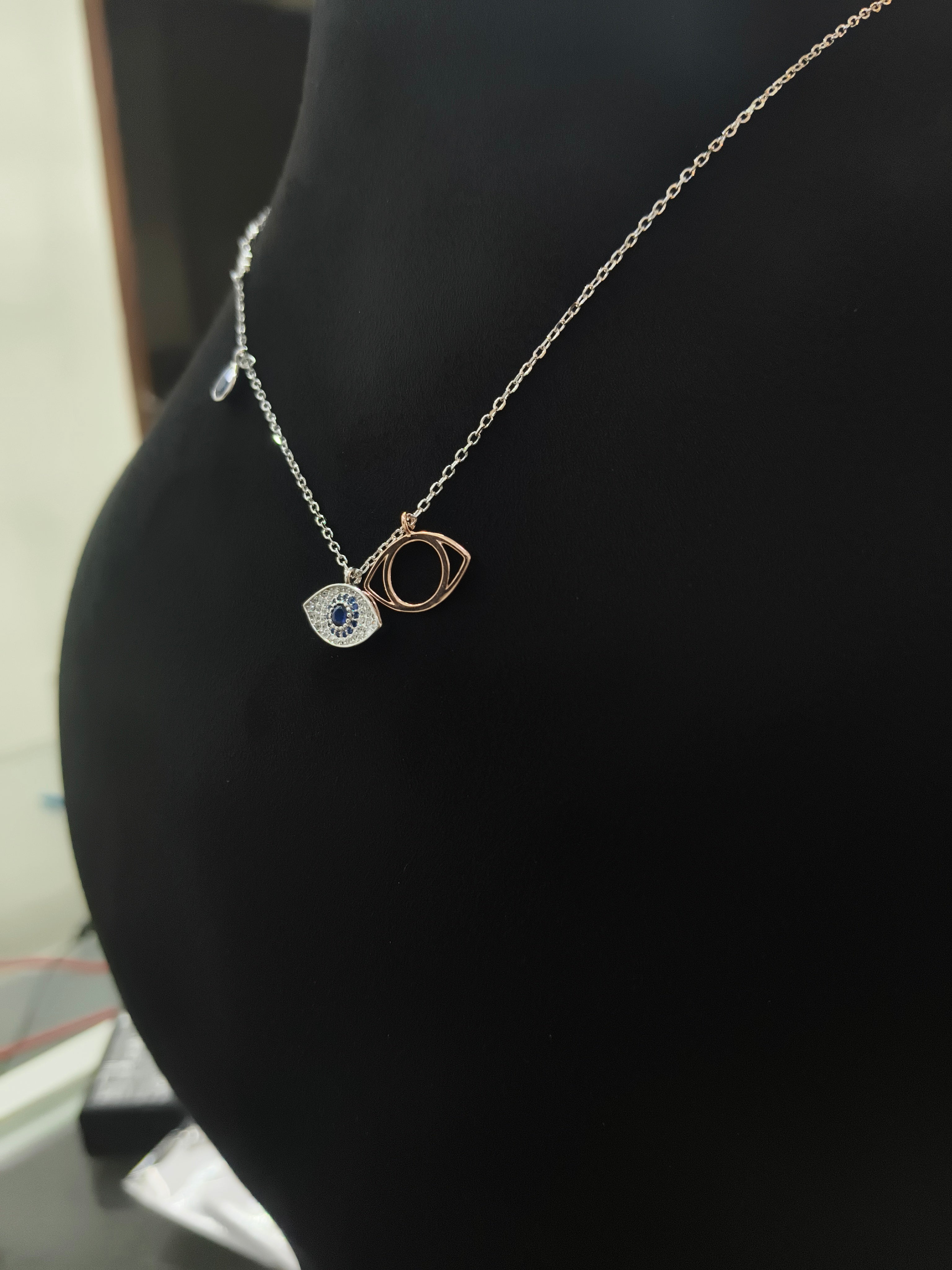 "शुद्ध चाँदी" Turkish Evil Eye Chain Pendant