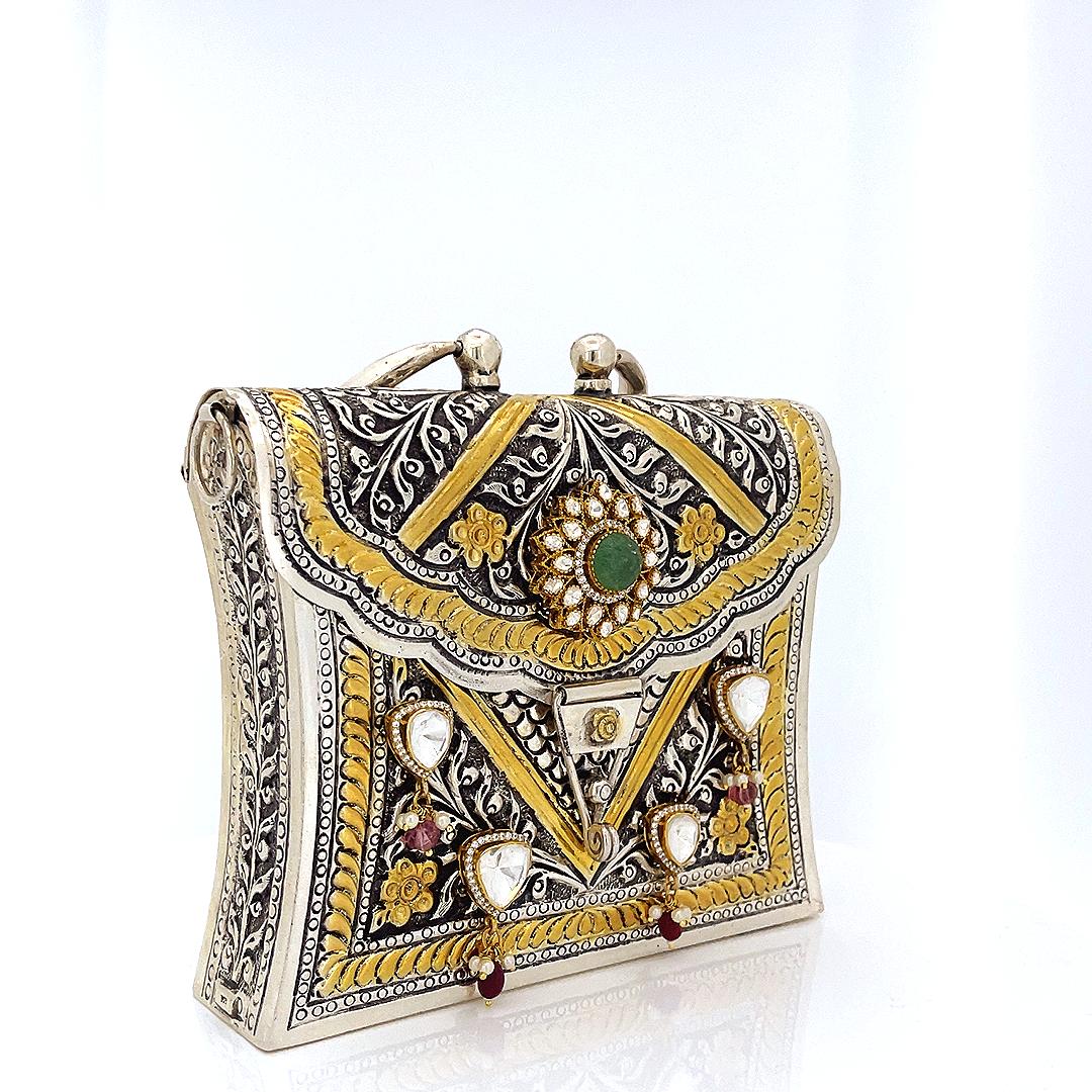 Silver Kundan Polki Purse