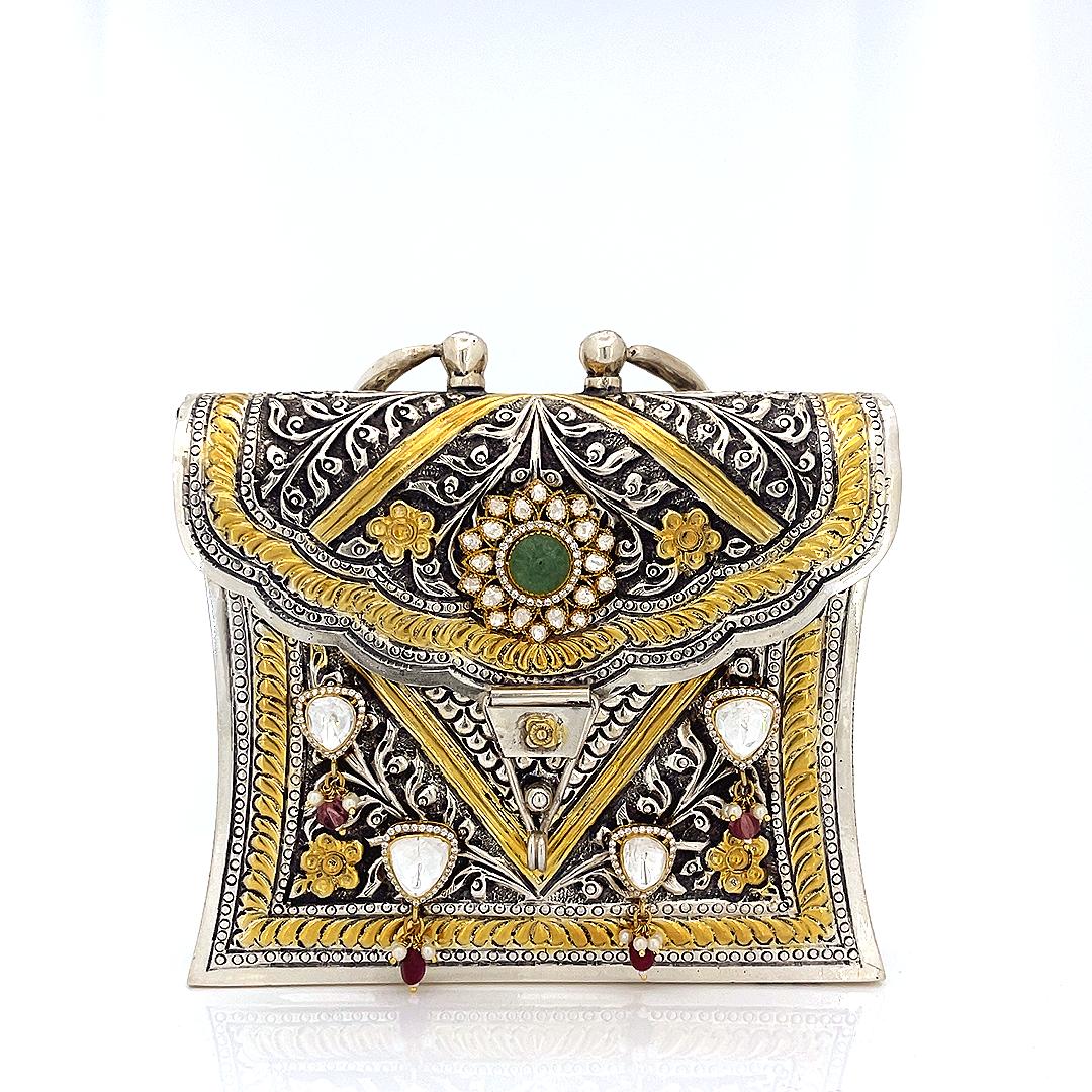 Silver Kundan Polki Purse