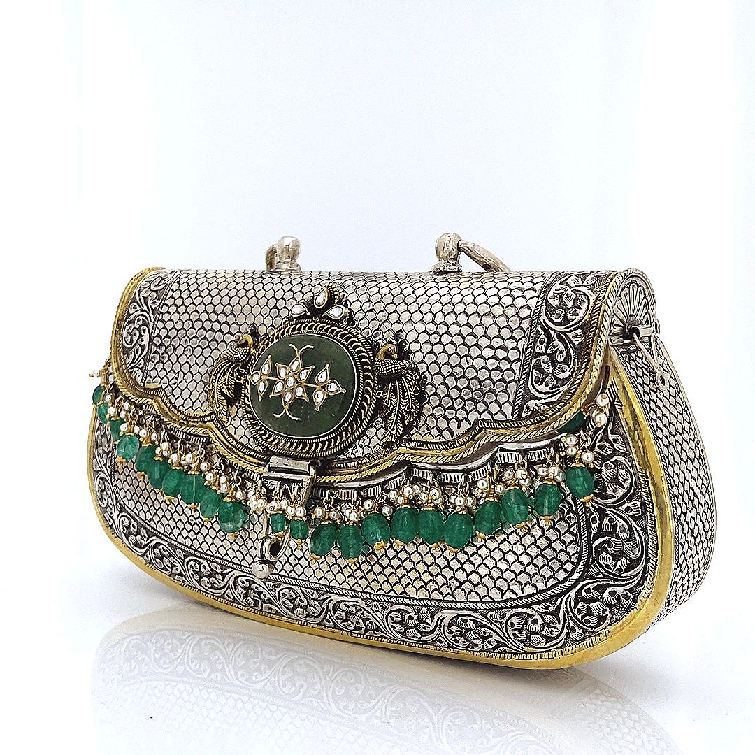 Silver Peacock Emerald Purse