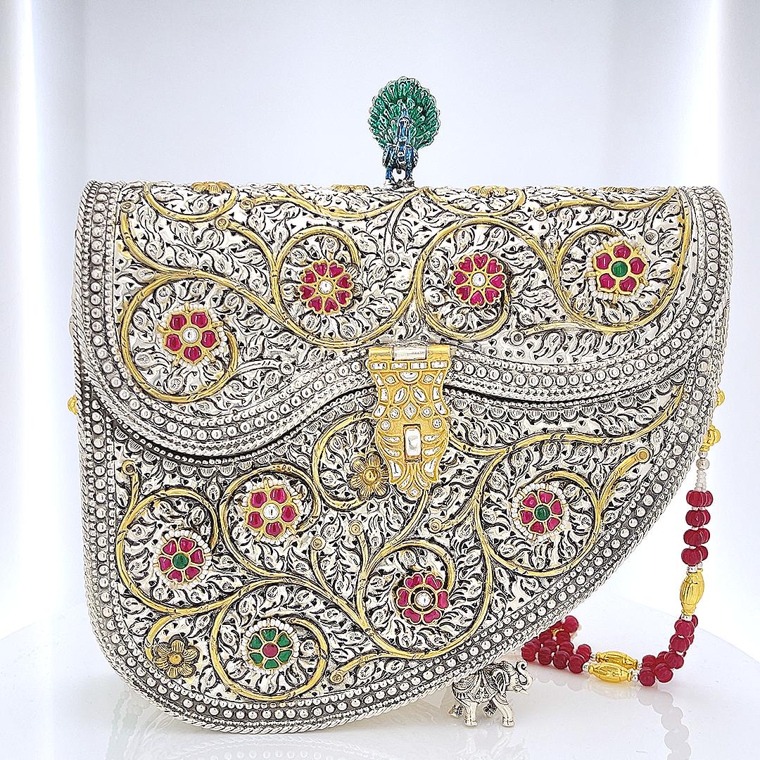 Silver Peacock Elephant Purse