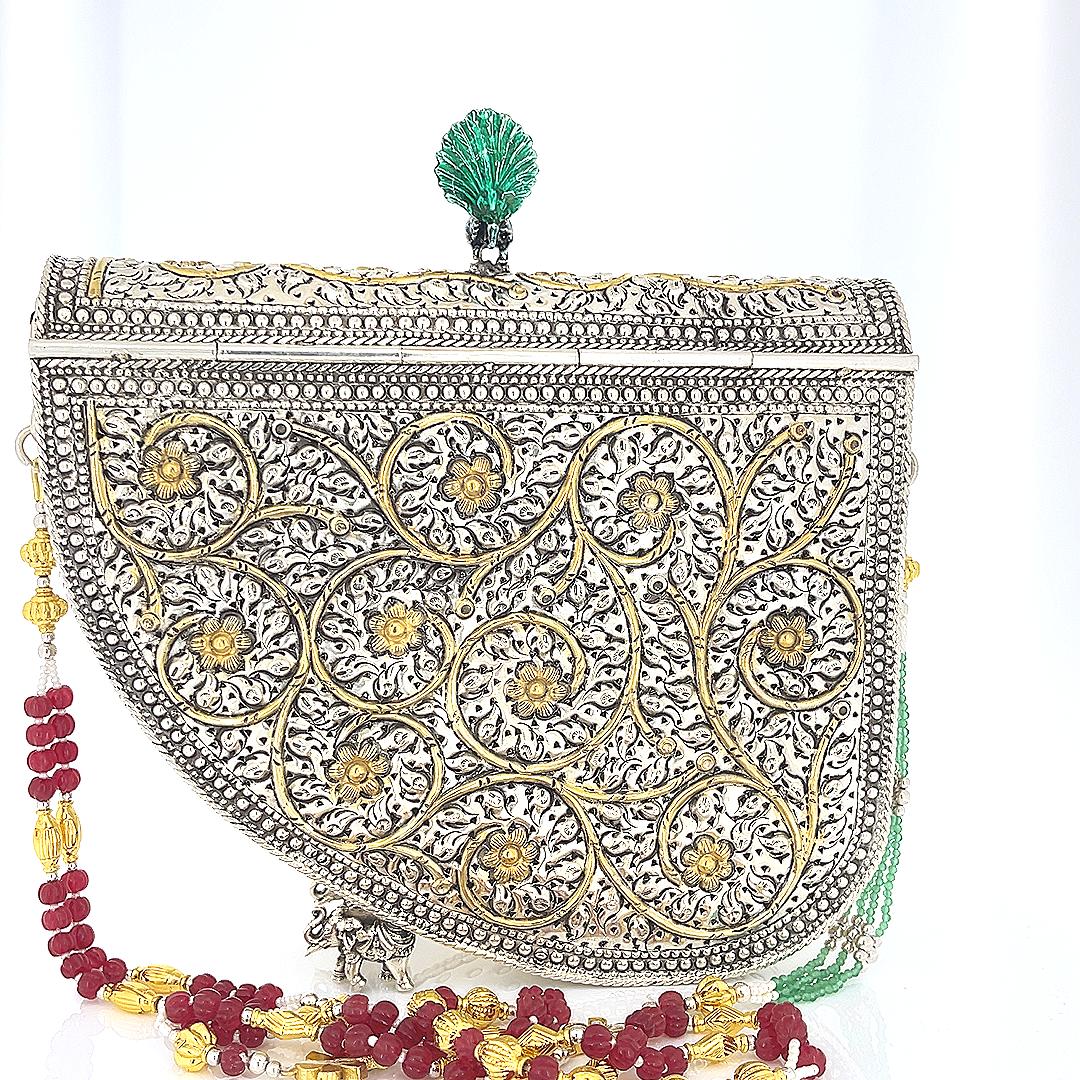 Silver Peacock Elephant Purse