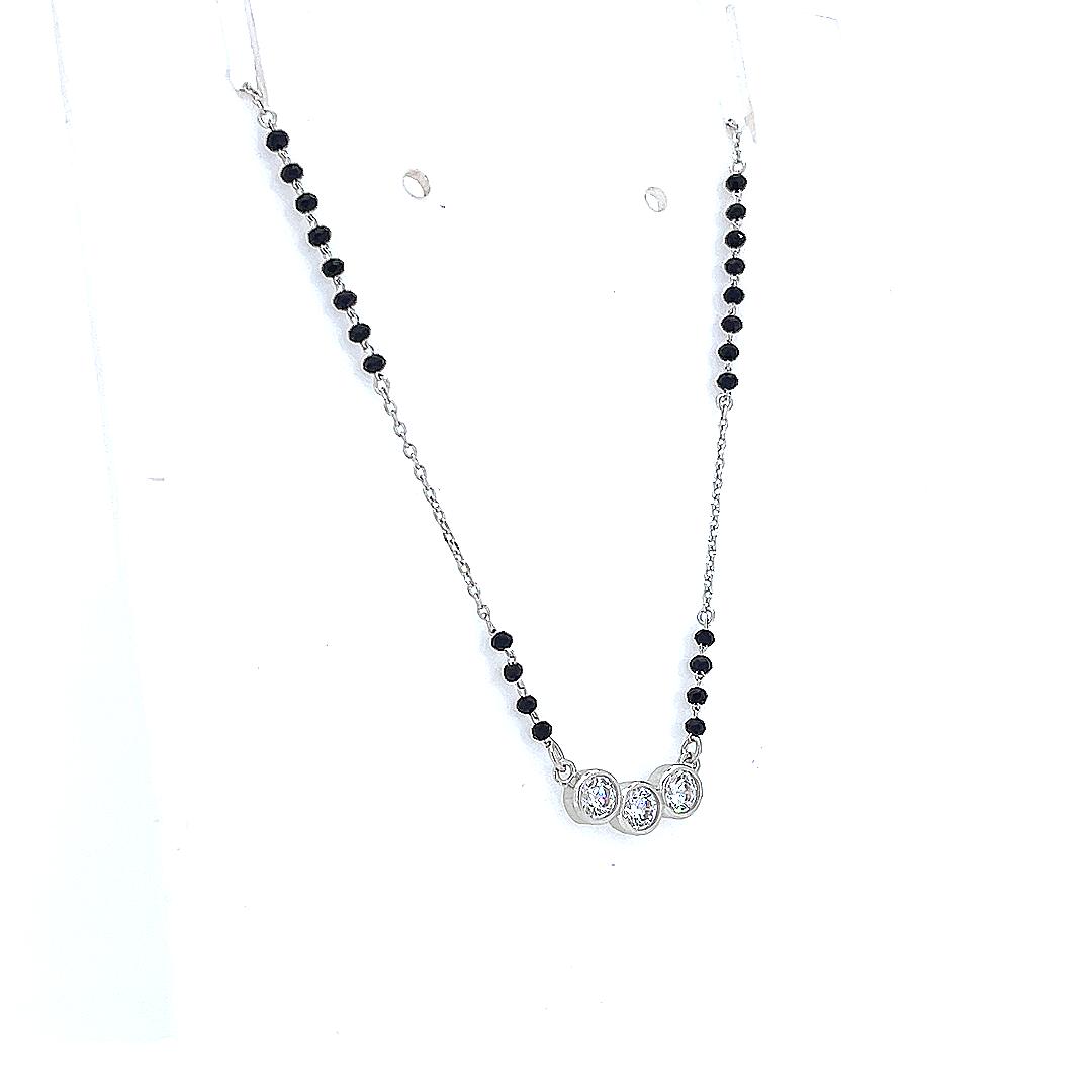 "शुद्ध चाँदी" Three Solitaire Silver Mangalsutra