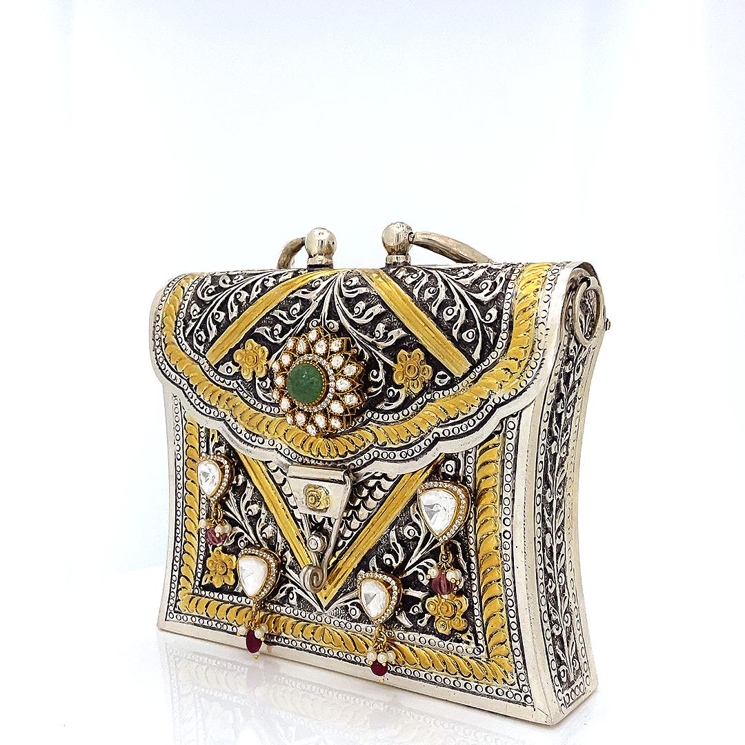 Silver Kundan Polki Purse