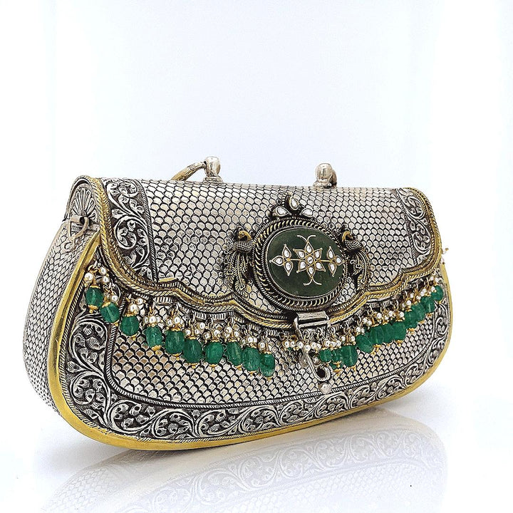 Silver Peacock Emerald Purse