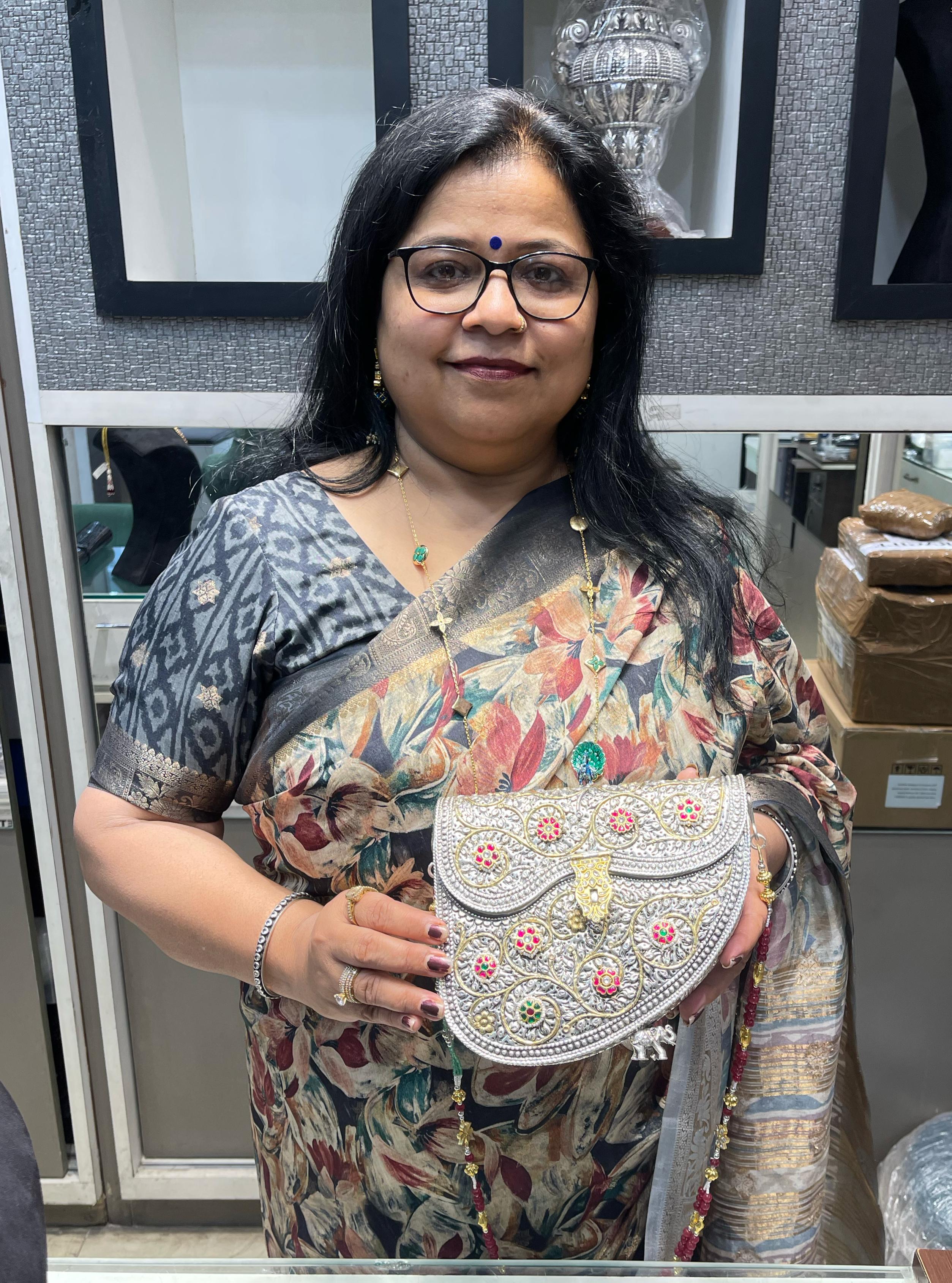 Silver Peacock Elephant Purse