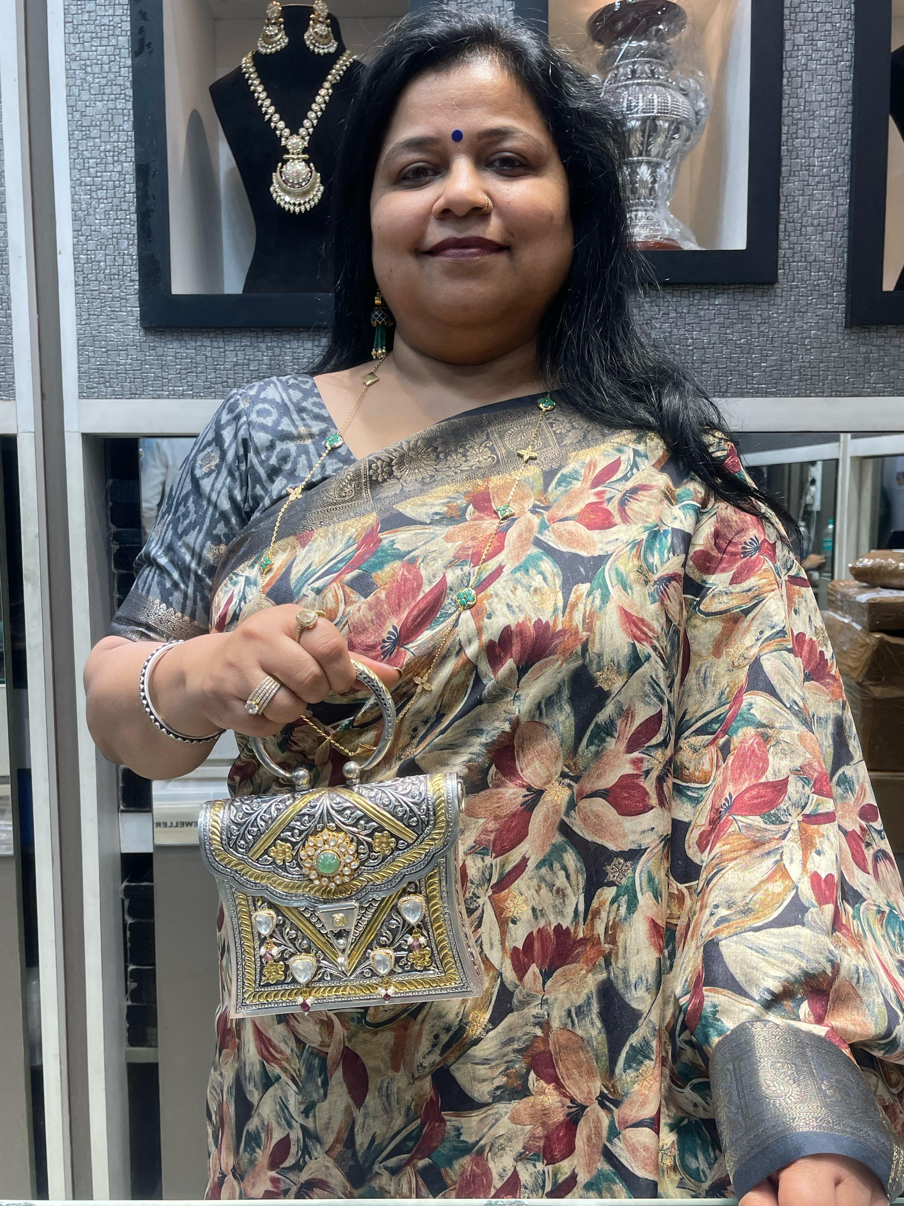 Silver Kundan Polki Purse