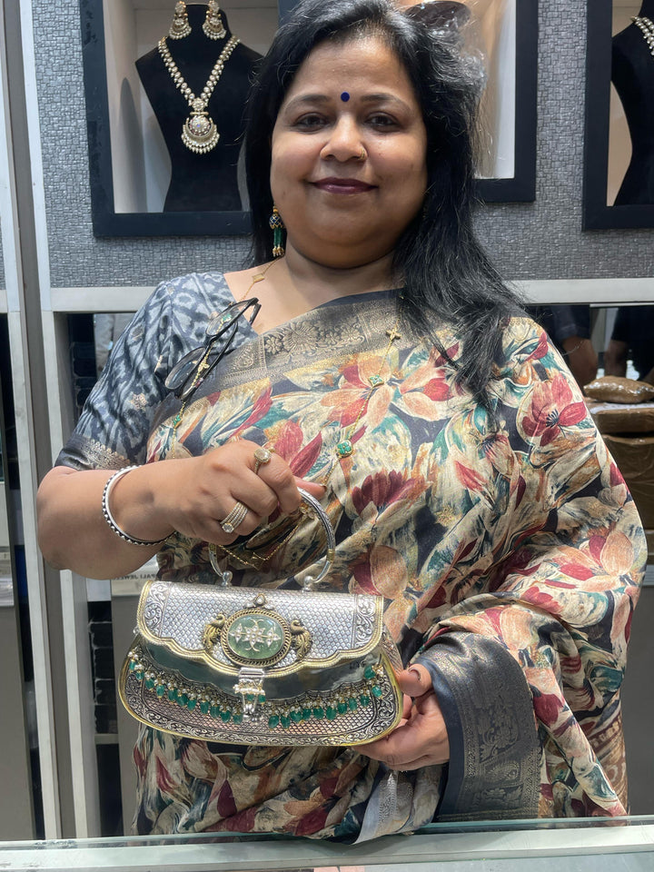 Silver Peacock Emerald Purse