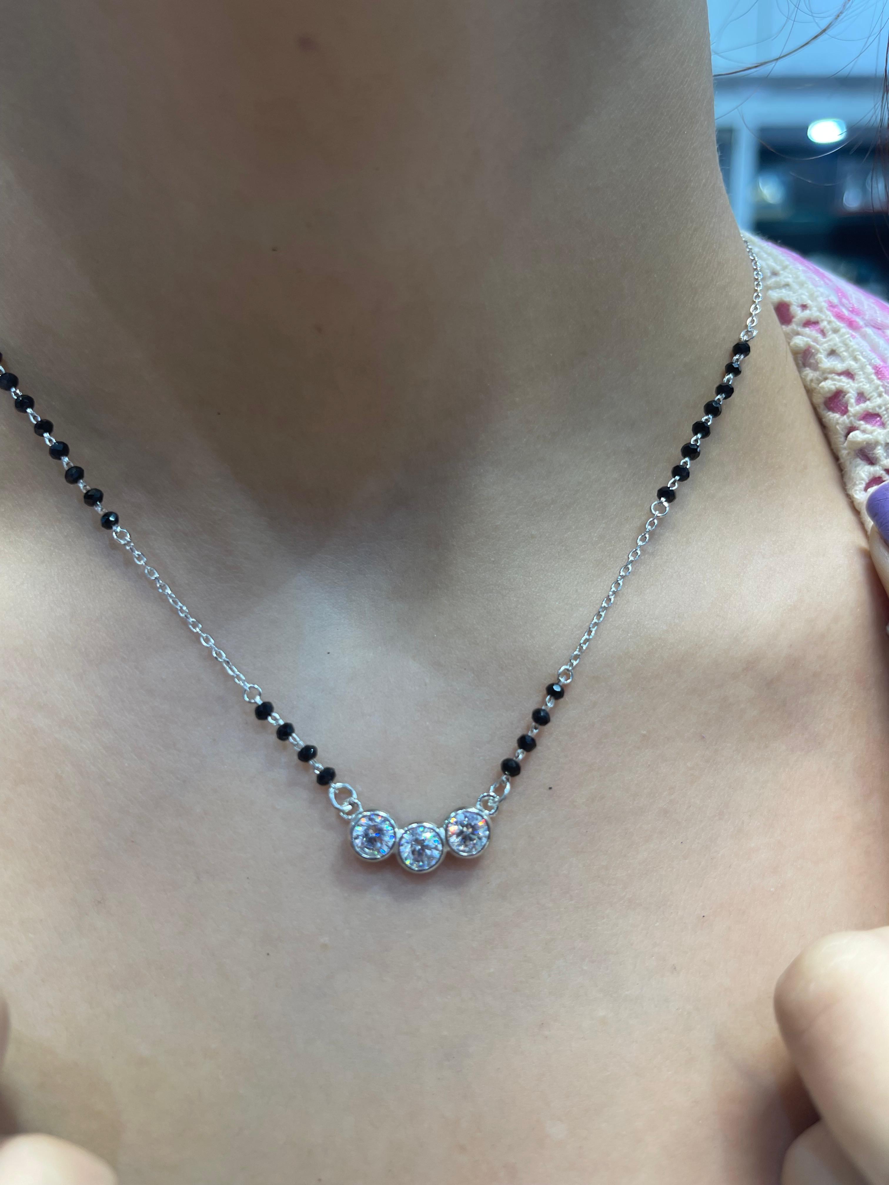 "शुद्ध चाँदी" Three Solitaire Silver Mangalsutra