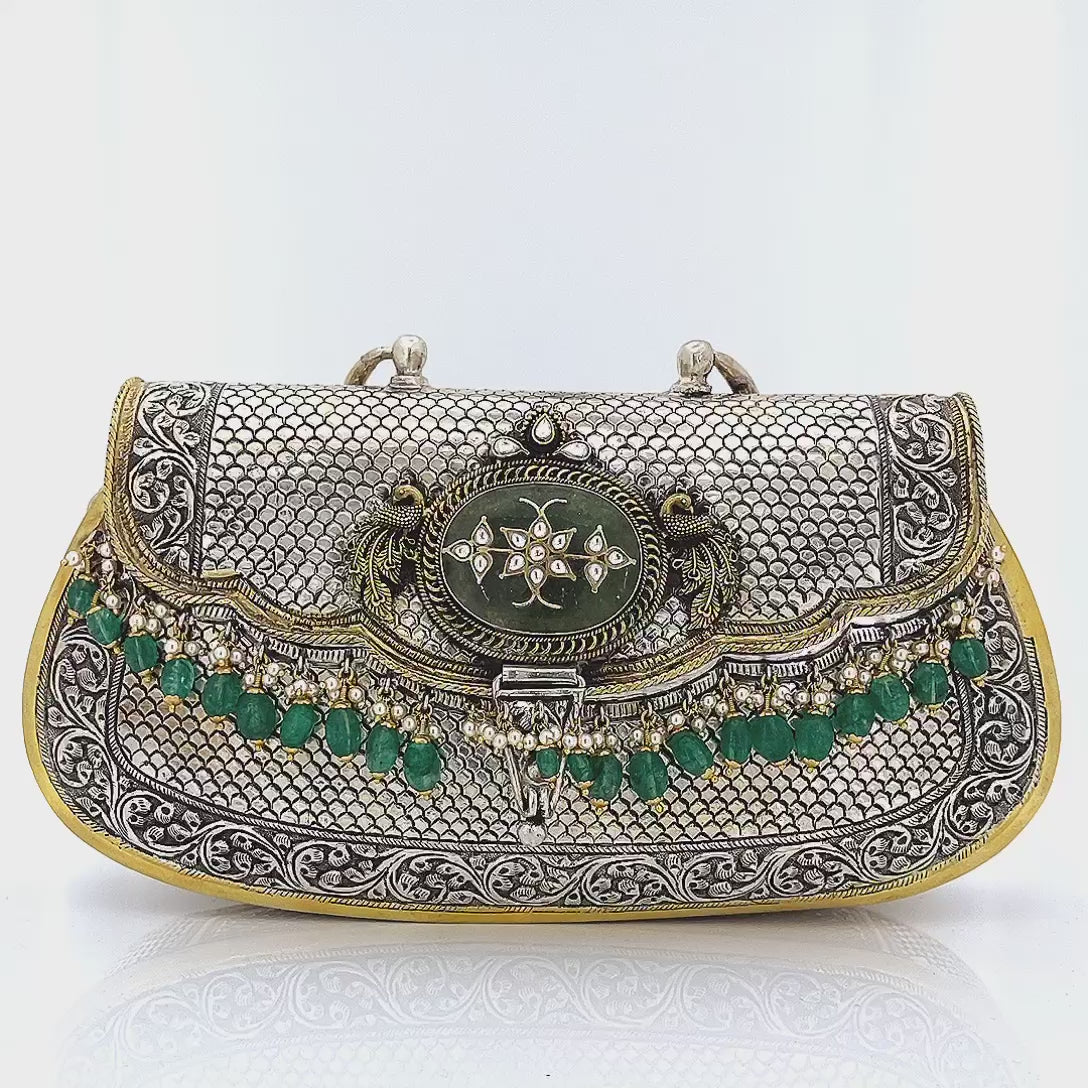 Silver Peacock Emerald Purse