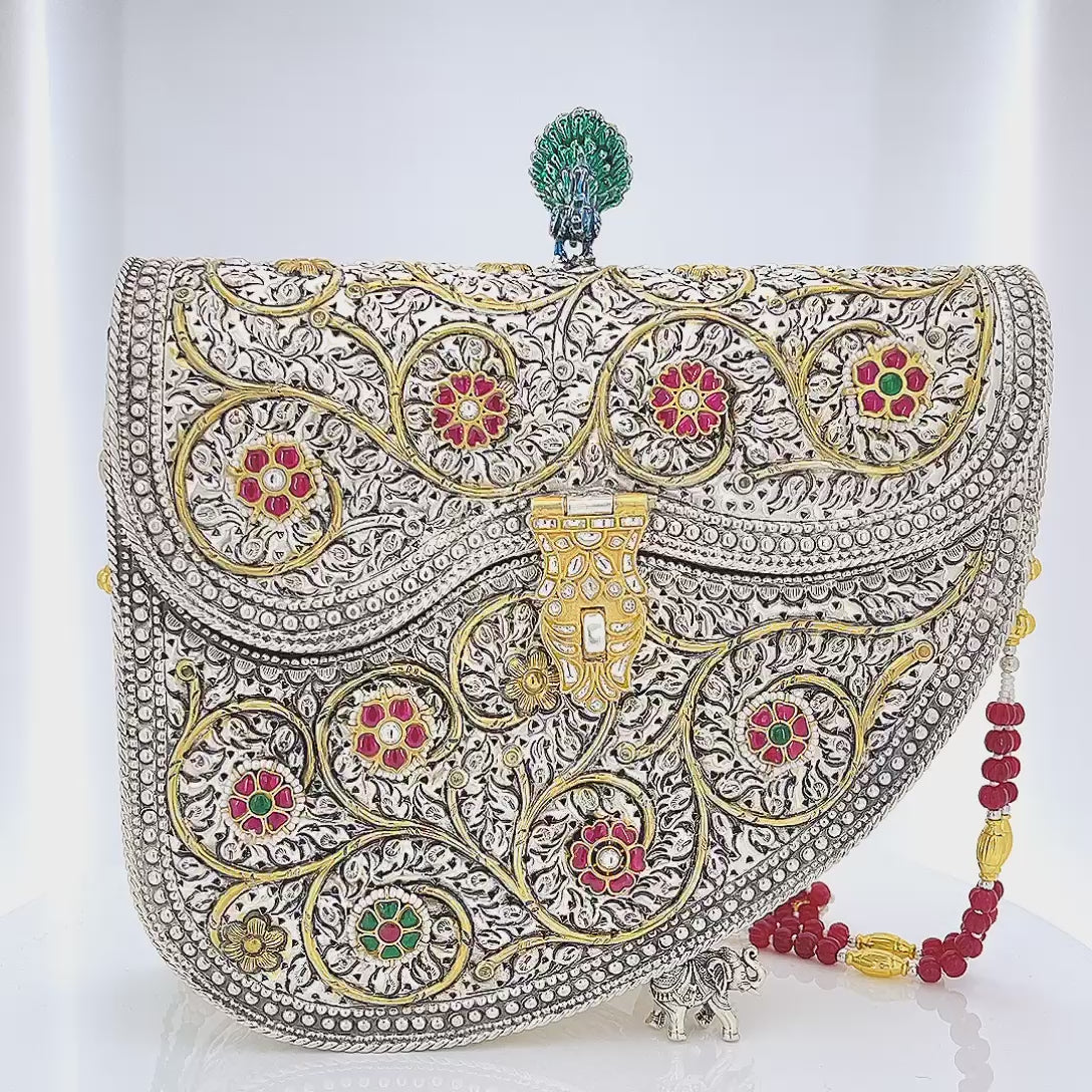 Silver Peacock Elephant Purse