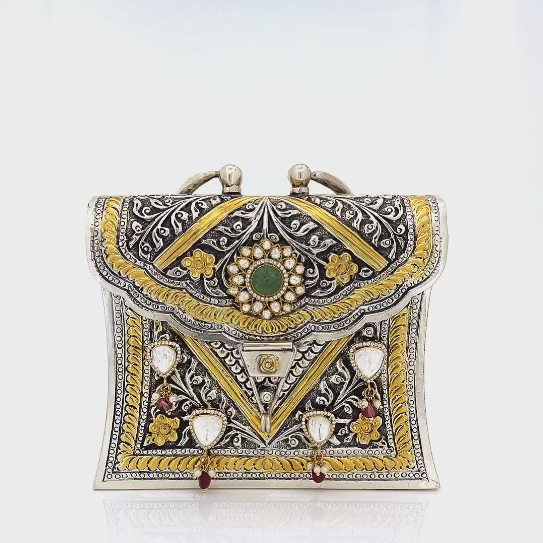 Silver Kundan Polki Purse