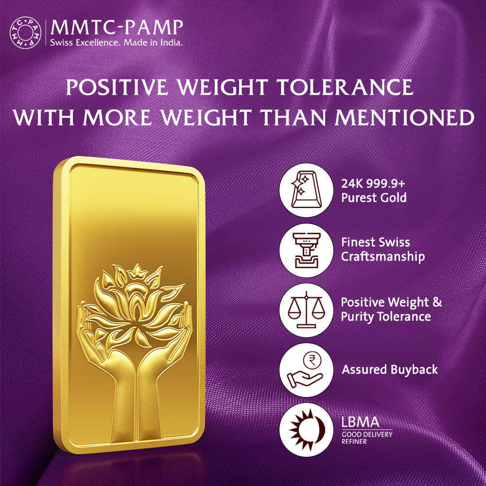 24K (999.9+) Purest 2 gm Lotus Gold Bar